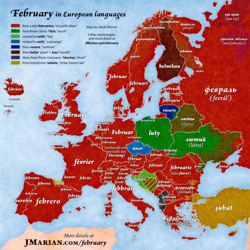 'Febrero' en idiomas europeos