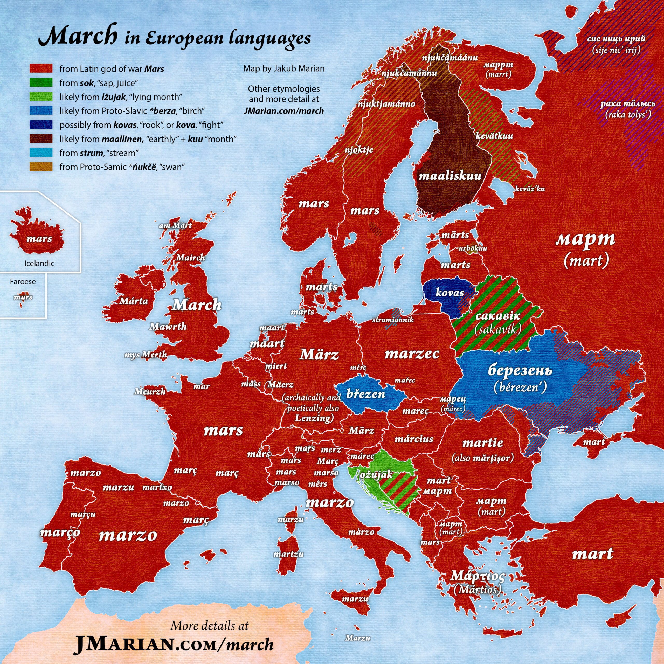 'Marzo' en idiomas europeos