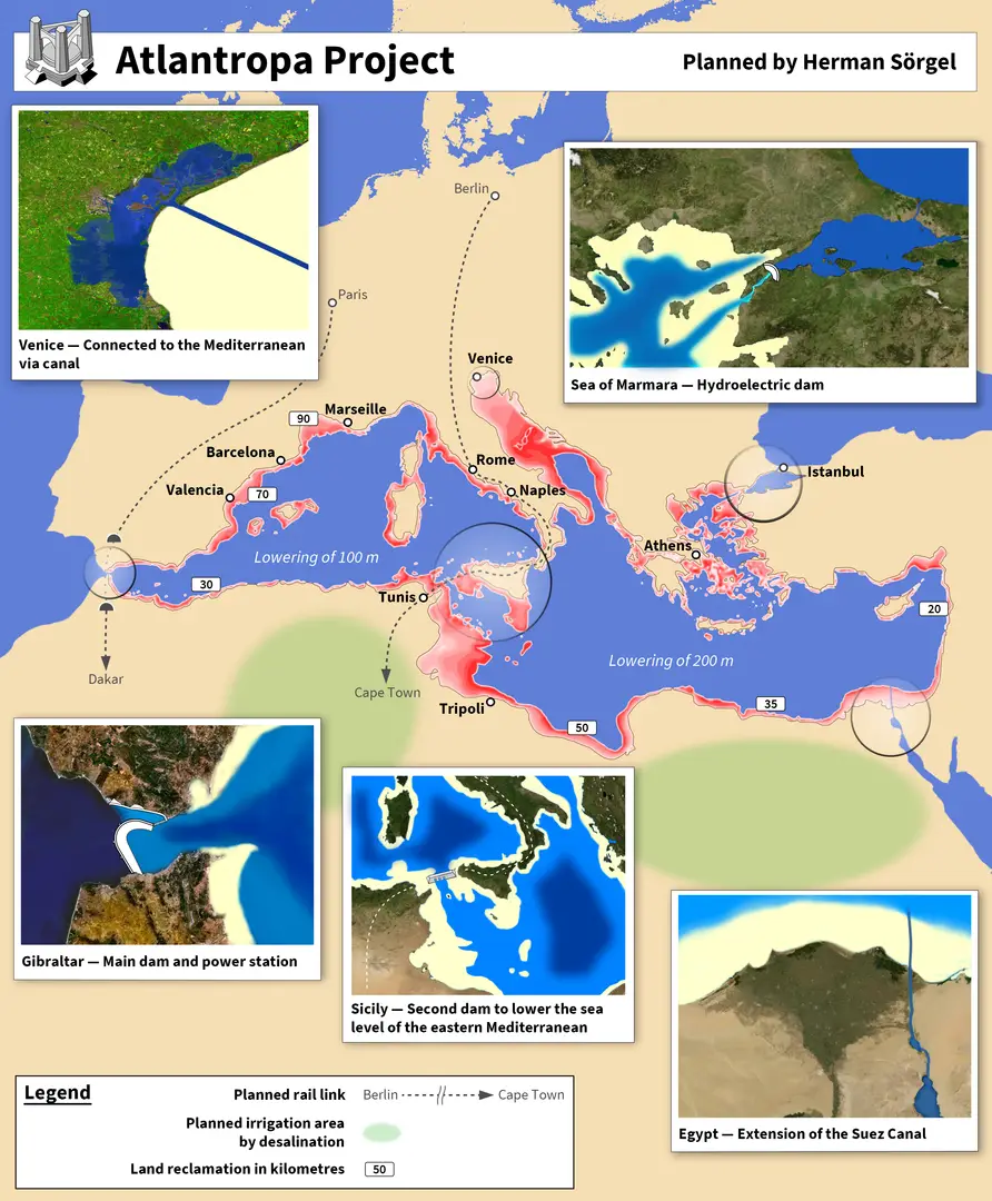 Atlantropa, el plan de los años 20 para drenar el Mediterráneo y unir a Europa y África en un supercontinente